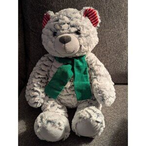 Mary Meyer Plush Gray Teddy Bear With Green Scarf & Red Striped Ears 12" Stuffed